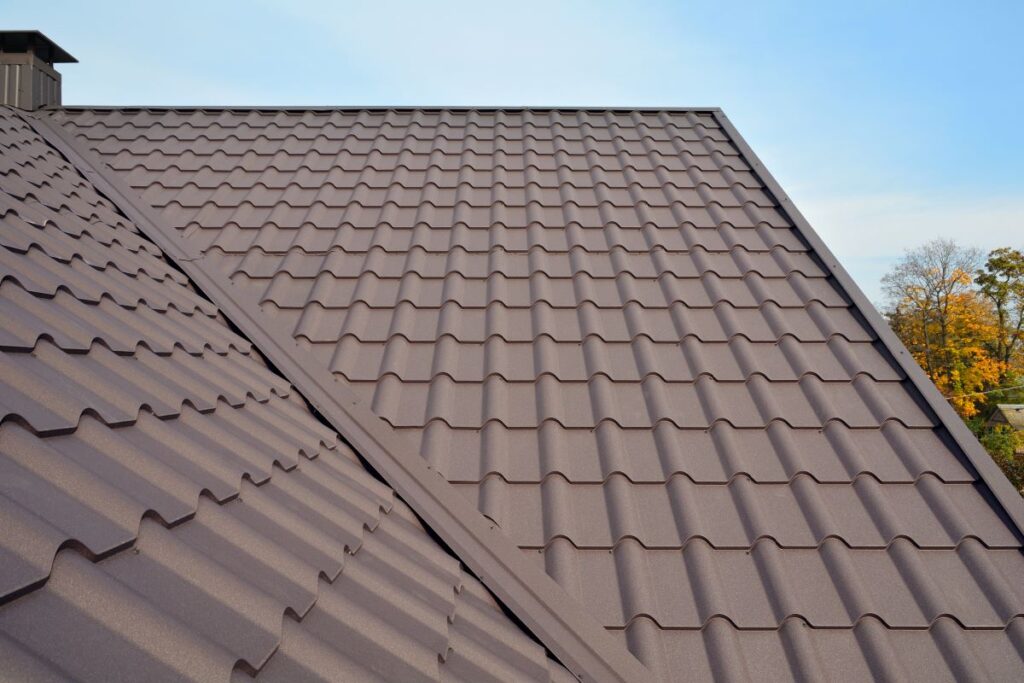 roof with brown metal tiles
