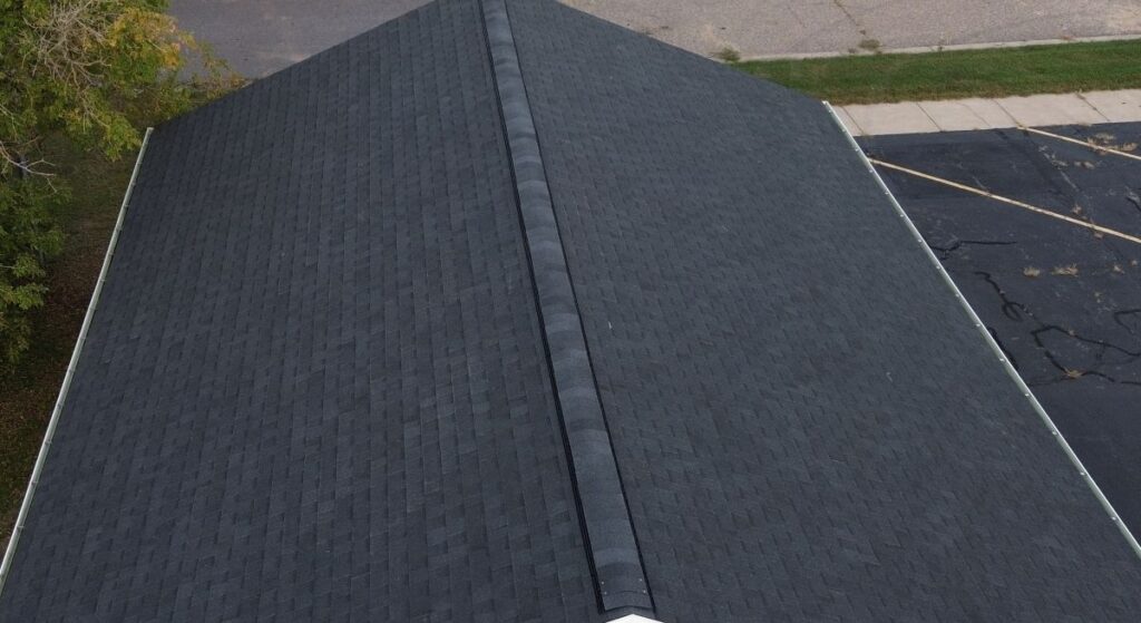 close-up of a dark grey asphalt shingle roof