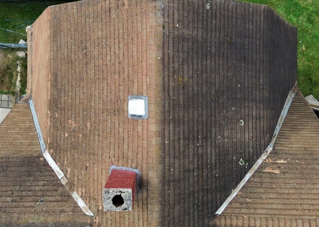 aerial view of an old roof