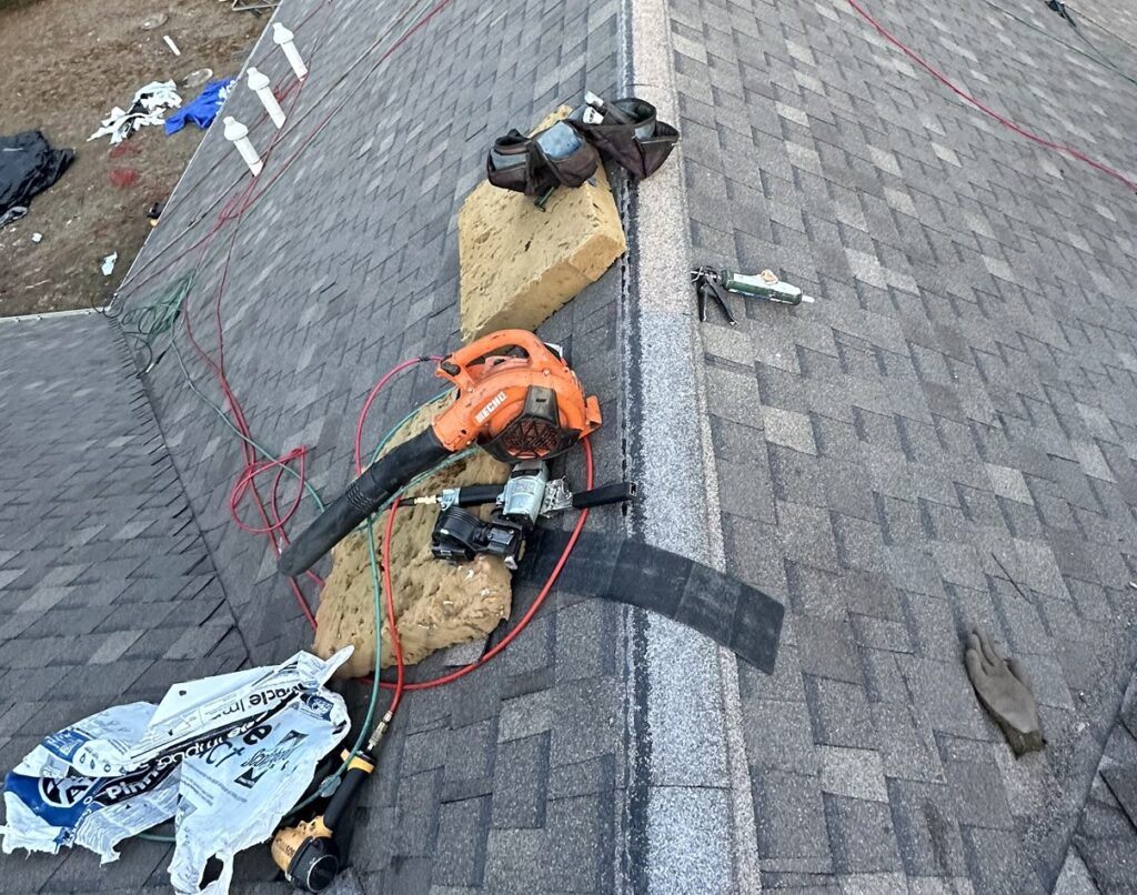 different tools and materials meant for roofing