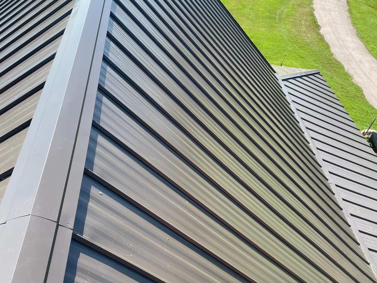 close-up of a dark metal roof