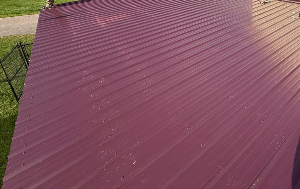 close-up of a red metal roof