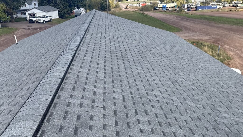 close-up of a light grey shingle roof