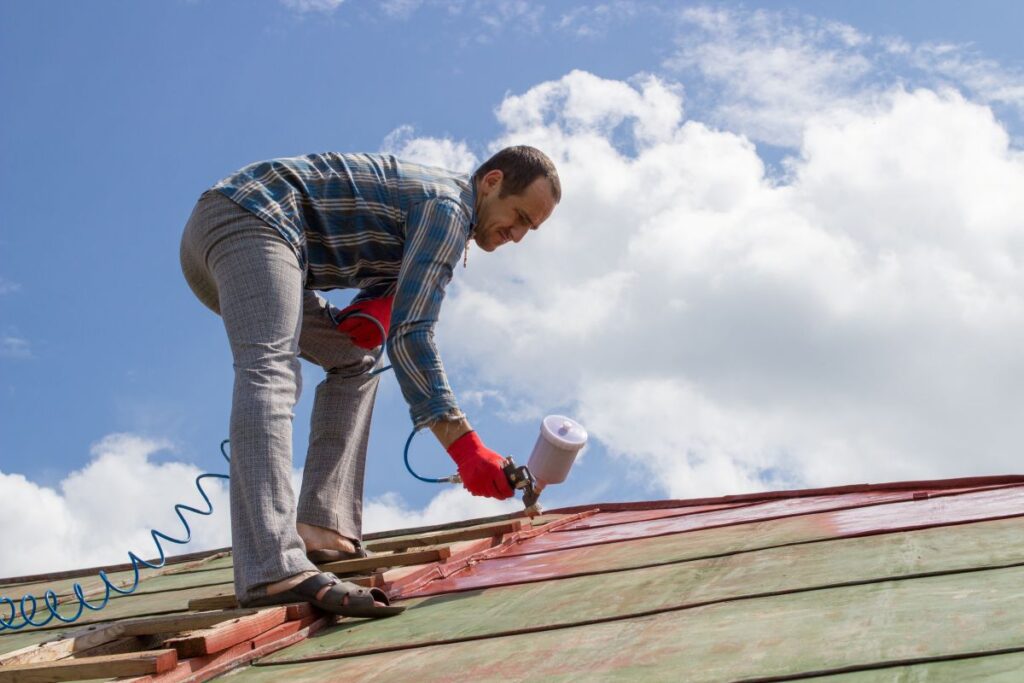 roofer builder worker metal sheet roof