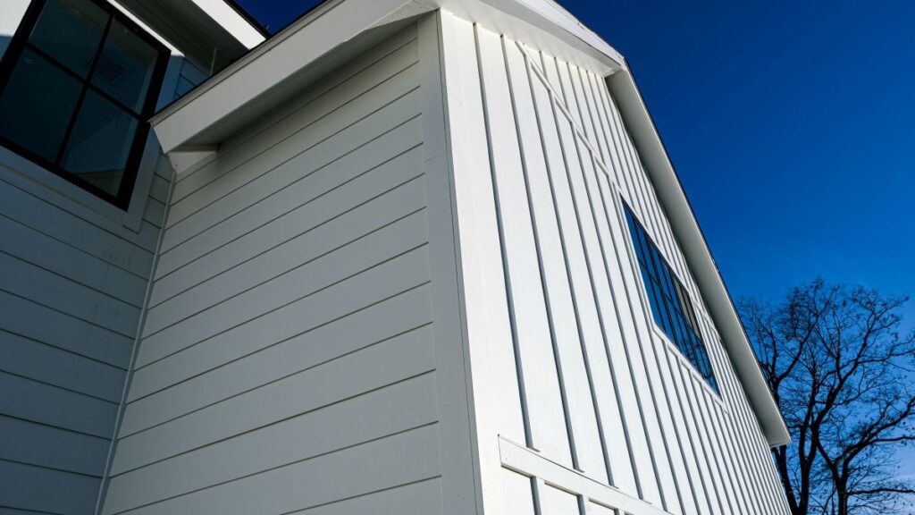 Close-up of a house with fiber cement siding