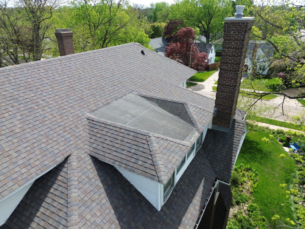 Aeiral view of an asphalt shingle roof