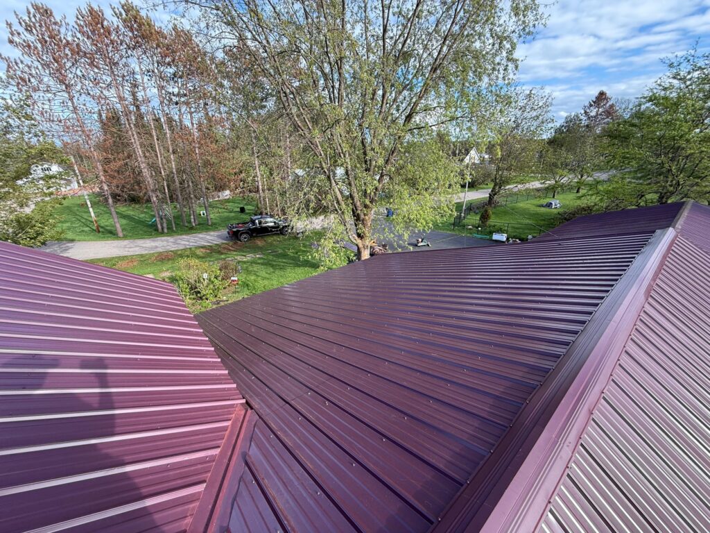 Close-up of red metal roof