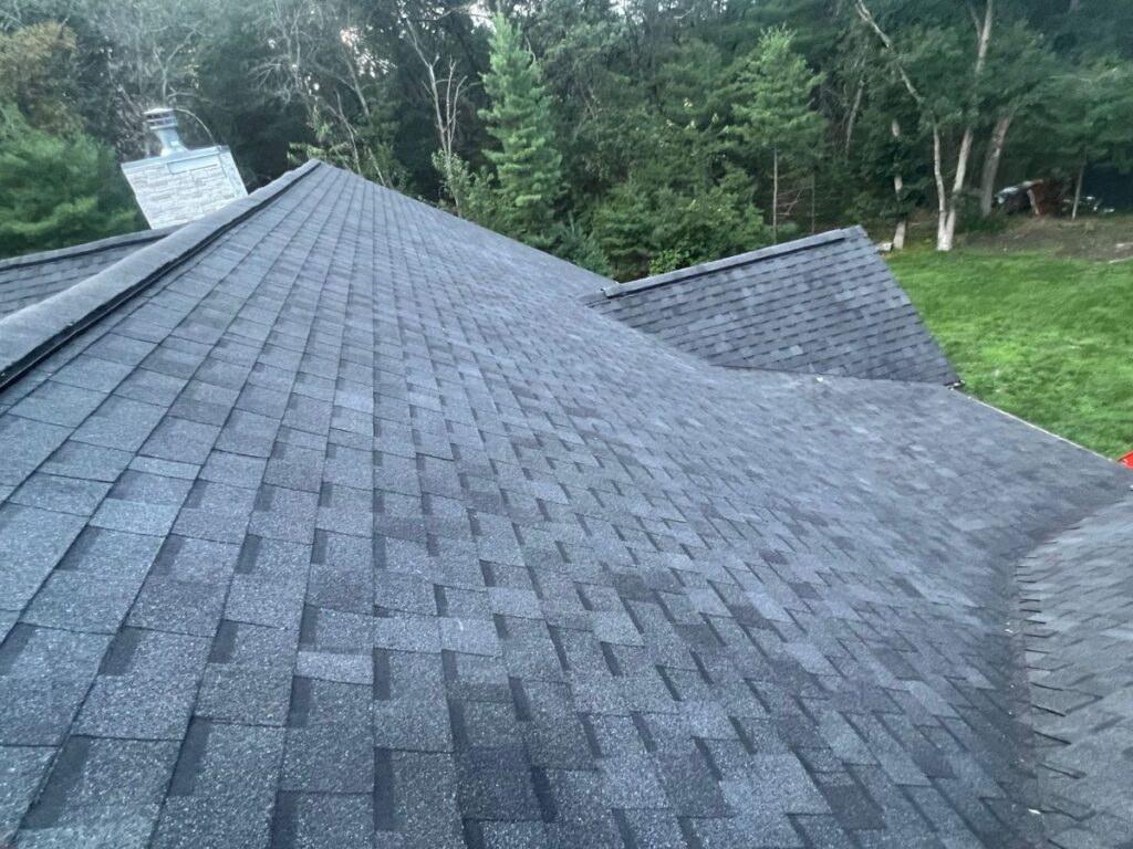 Close-up of grey shingles on a roof