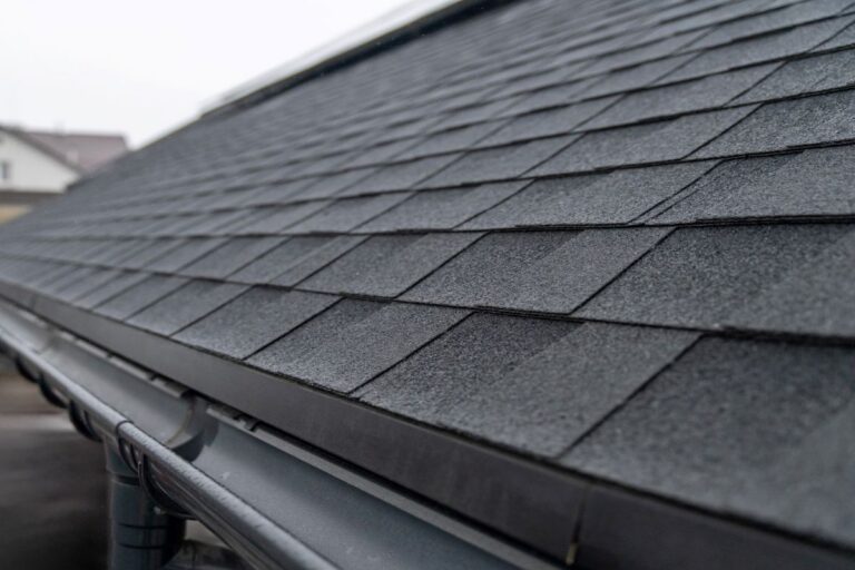 architectural shingles vs 3-tab grey shingles close up